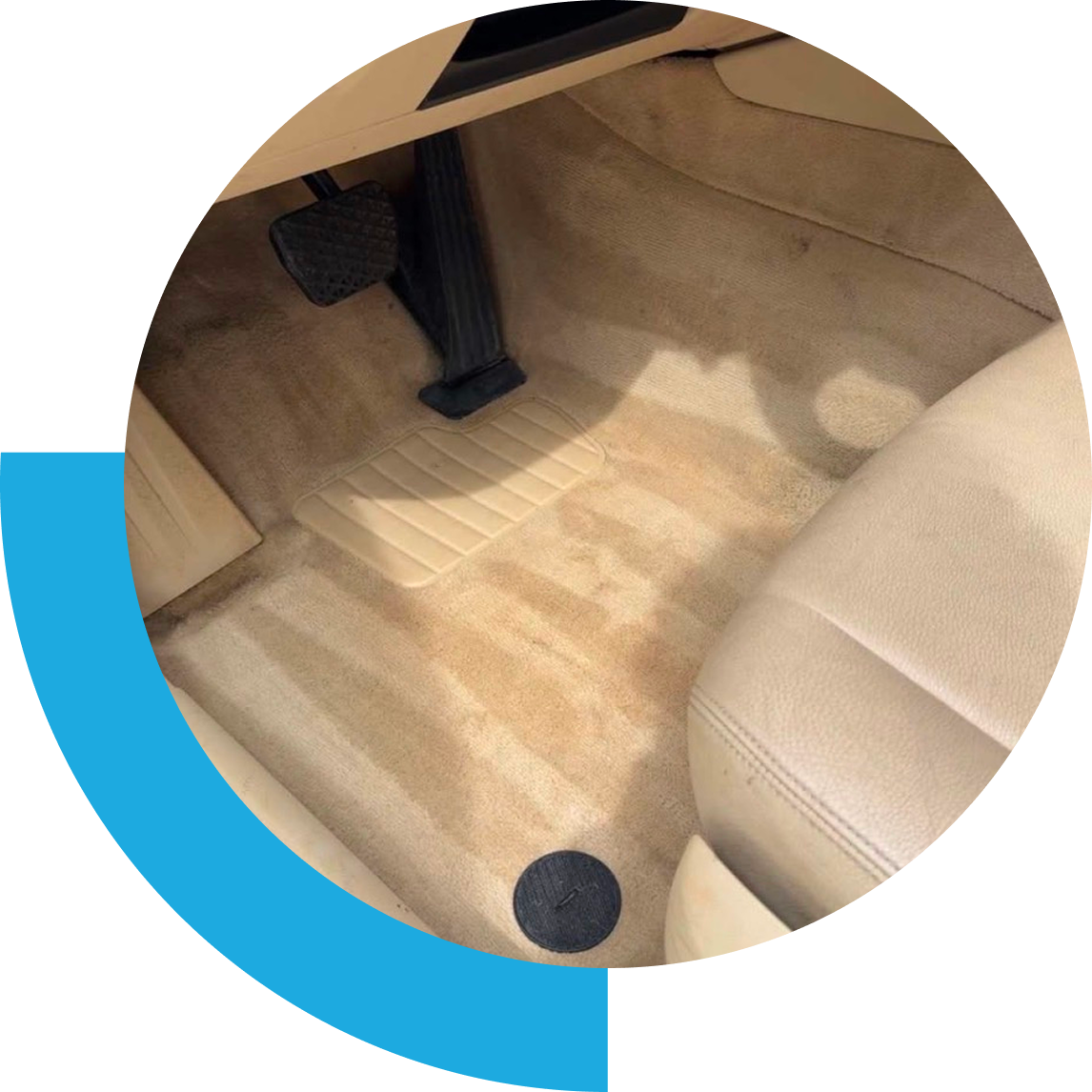 Beige car floor and accelerator pedal